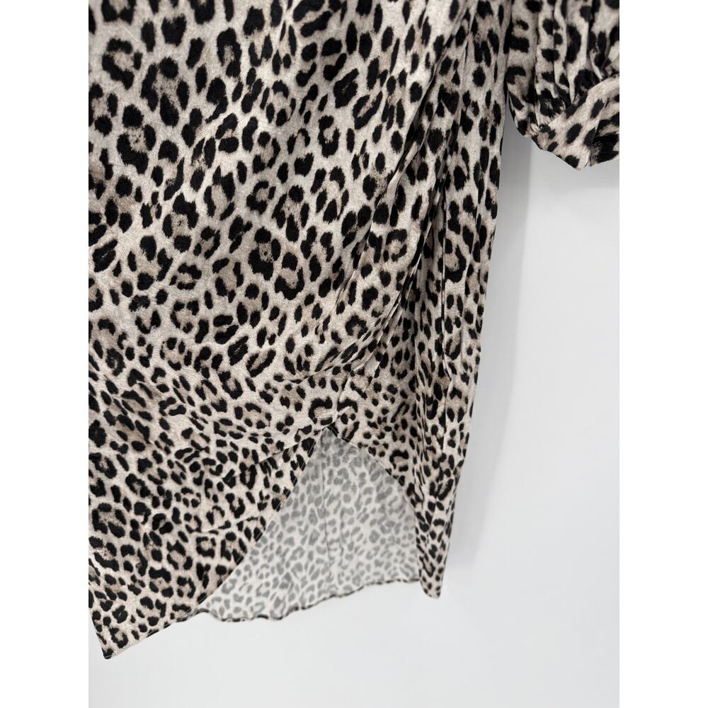 Alice + Olivia Leopard Mock Neck Puff Sleeve Mini Dress Size 0 Cupro Viscose - Picture 6 of 6